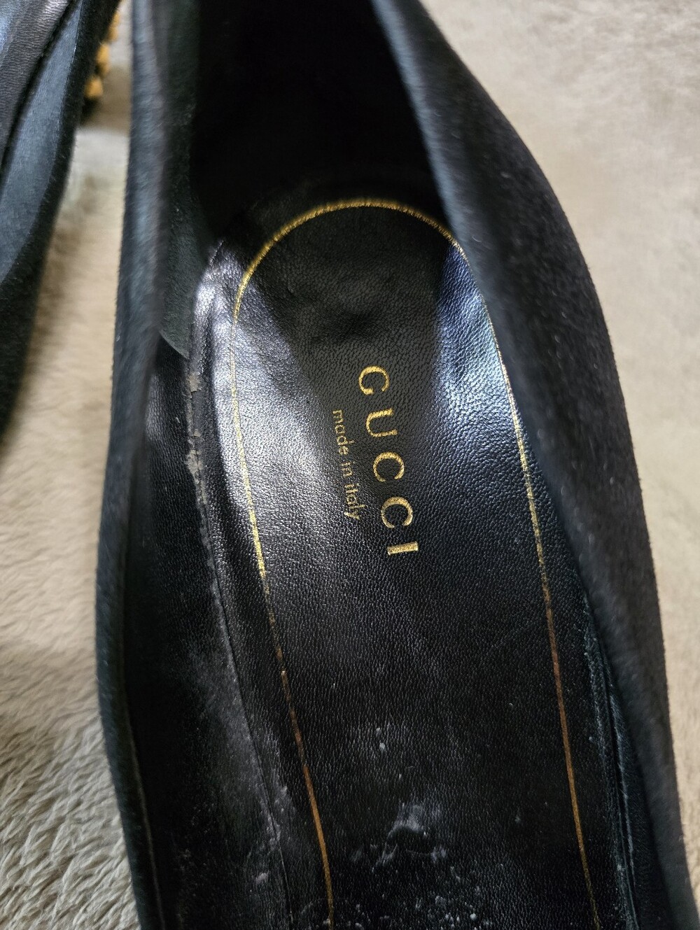 Gucci Jacquelyne Black Suede Gold Studded Block Heel Round Toe Pumps Size 39 - Picture 8 of 15